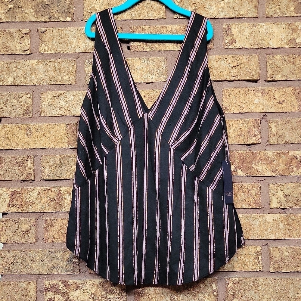 RACHEL Rachel Roy Black Rose Combo Striped Tank Top Size Small